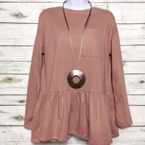 Peach Pink Long Sleeve Peplum Top by Zara Trafaluc - Picture 2 of 8